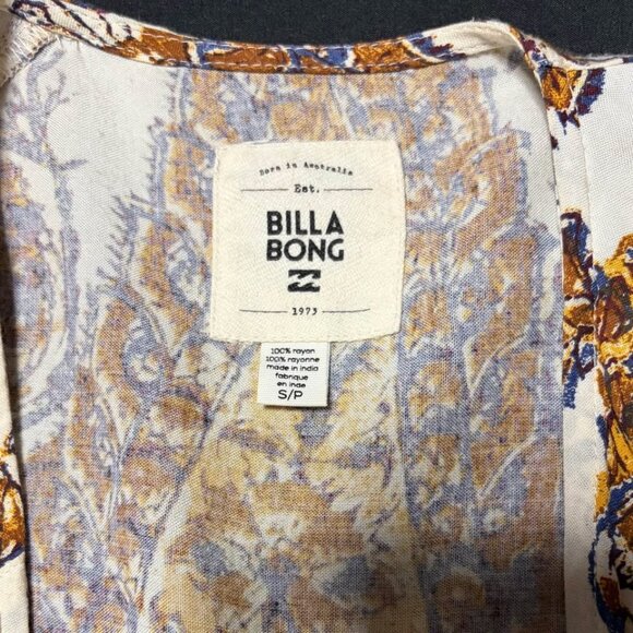 Billabong Paisley Print Kimono Duster Cardigan Womens Sz S Yellow Blue White EUC - Picture 2 of 10